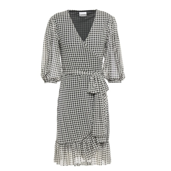 GANNI Ruffle-trimmed gingham mini wrap dress 34 - Picture 6 of 13